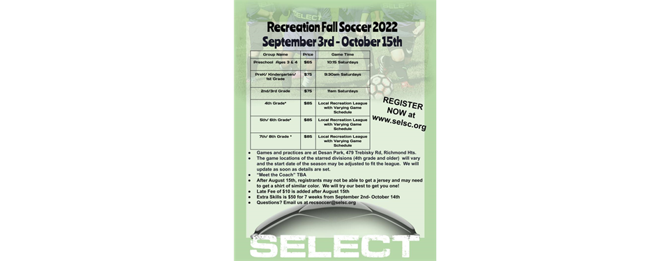 Register for Fall Soccer!