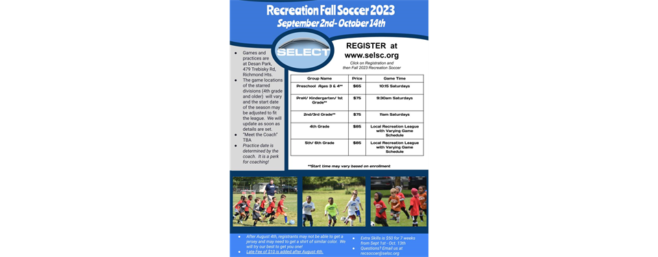 Register for Fall Soccer!!